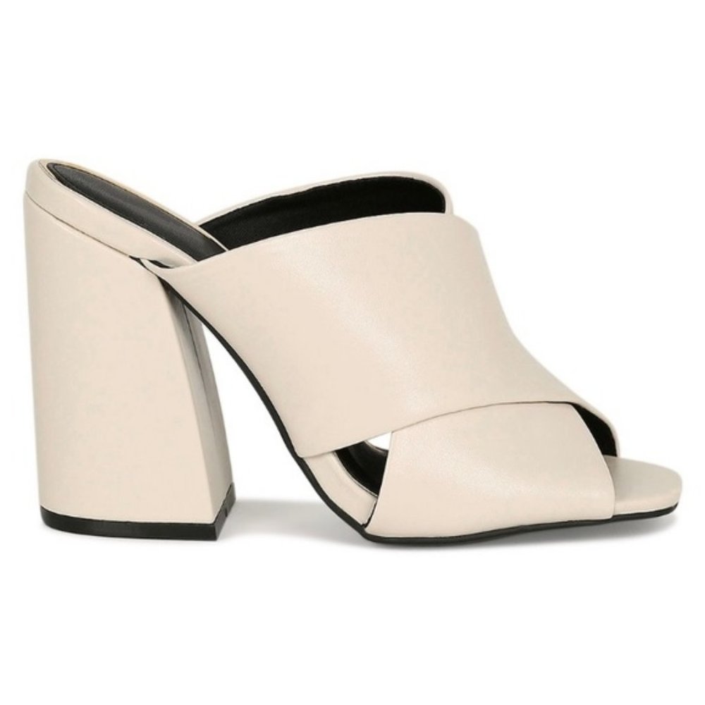Block Heels Mules in Cream - Picture 2 of 8